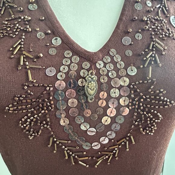 MARIE CLAIRE Chocolate Brown Embellished Sleeveless Ombré Top – US S - Picture 4 of 7